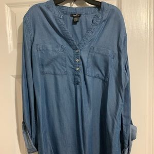 Blue, button-up, t-shirt dress
